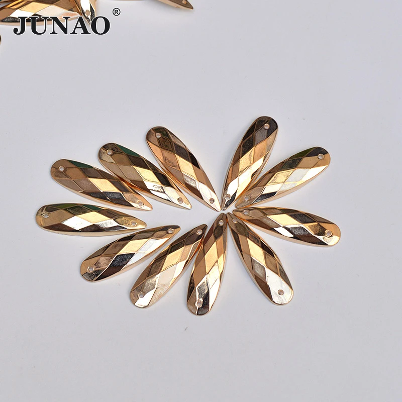 JUNAO-8x28mm 대형 골드 눈물 방울 플랫백 아크릴 크리스탈 스톤 아플리케 의류 제작, 200 피스