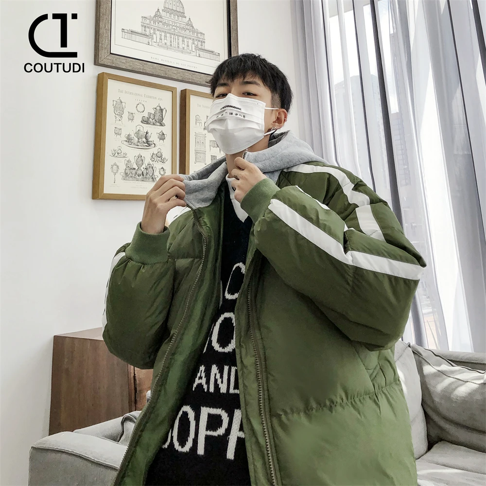 COUTUDI-Men's Winter Hooded Color Matching Coat, Plus Size, Bread Clothing, Male Casual Jacket, Parkas, Winter