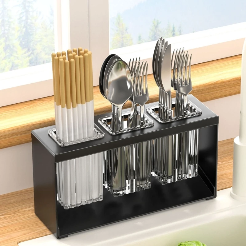 Cutlery Storage Container Kitchen Tool Rack With Separate Compartments