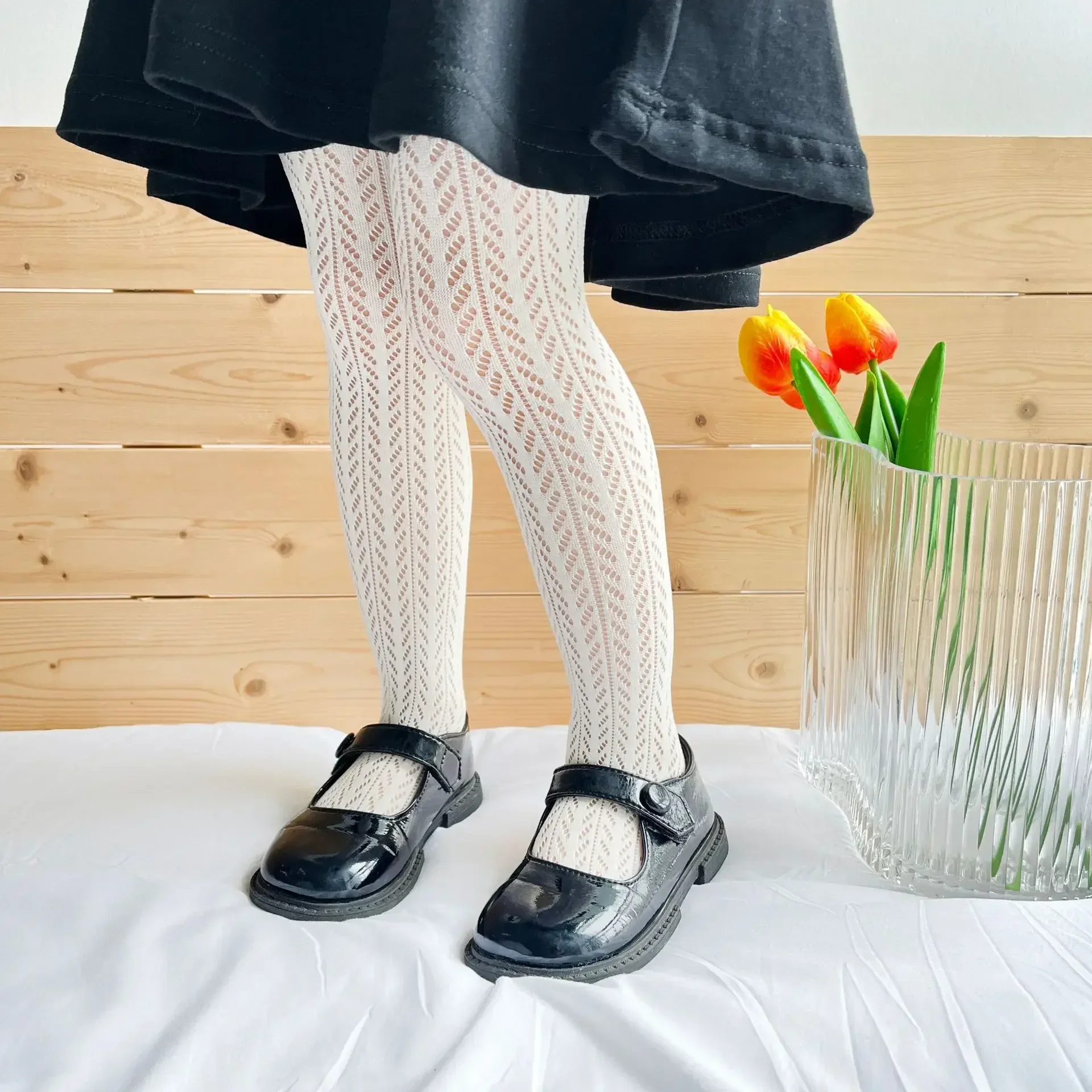 Cute Vintage White Fishnet Hollow Lolita Tights Pantyhose Summer Mesh Thin Cotton Netting Stocking for Children Baby Girls Kids