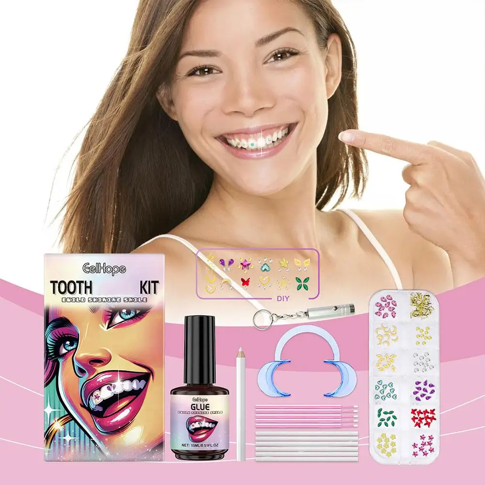 DIY 치아 보석 키트 슈퍼 점성 물 다이아몬드 크리스탈 쥬얼리 치아 장식 치아 쉽게 제거 설치 치아 쥬얼리 키트