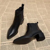 2025 New Women's Chelsea Boots for Autumn/Winter - Pointed Toe Ankle Boots, Leather Mid-Heel Pumps, French Retro Short Boots - Image 2