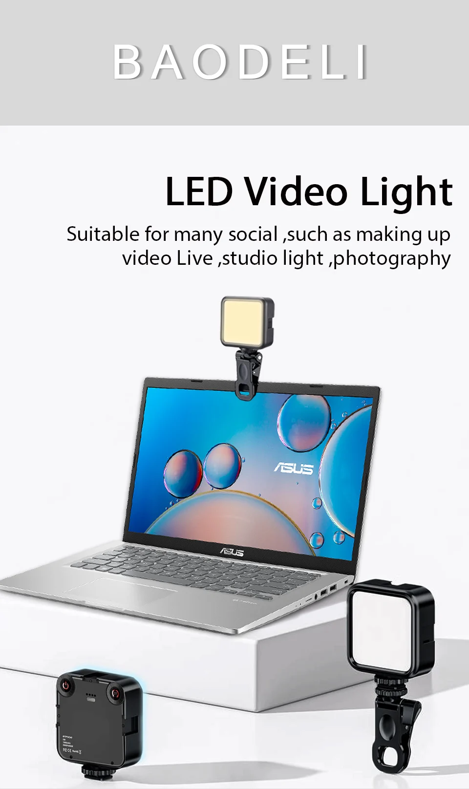 LED Clip Video Light Portable Photography On-Camera 3000K-6000K Bi-Color Lighting Cold Shoe For DSLR Camera Camcorder Gopro Vlog