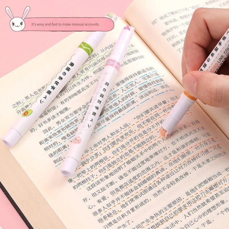 Highlighter Pen Kawaii Flowers Line Shaped Roller Tip Curve Liner Marker Writing Journaling Drawing Stationery 6Pcs/set