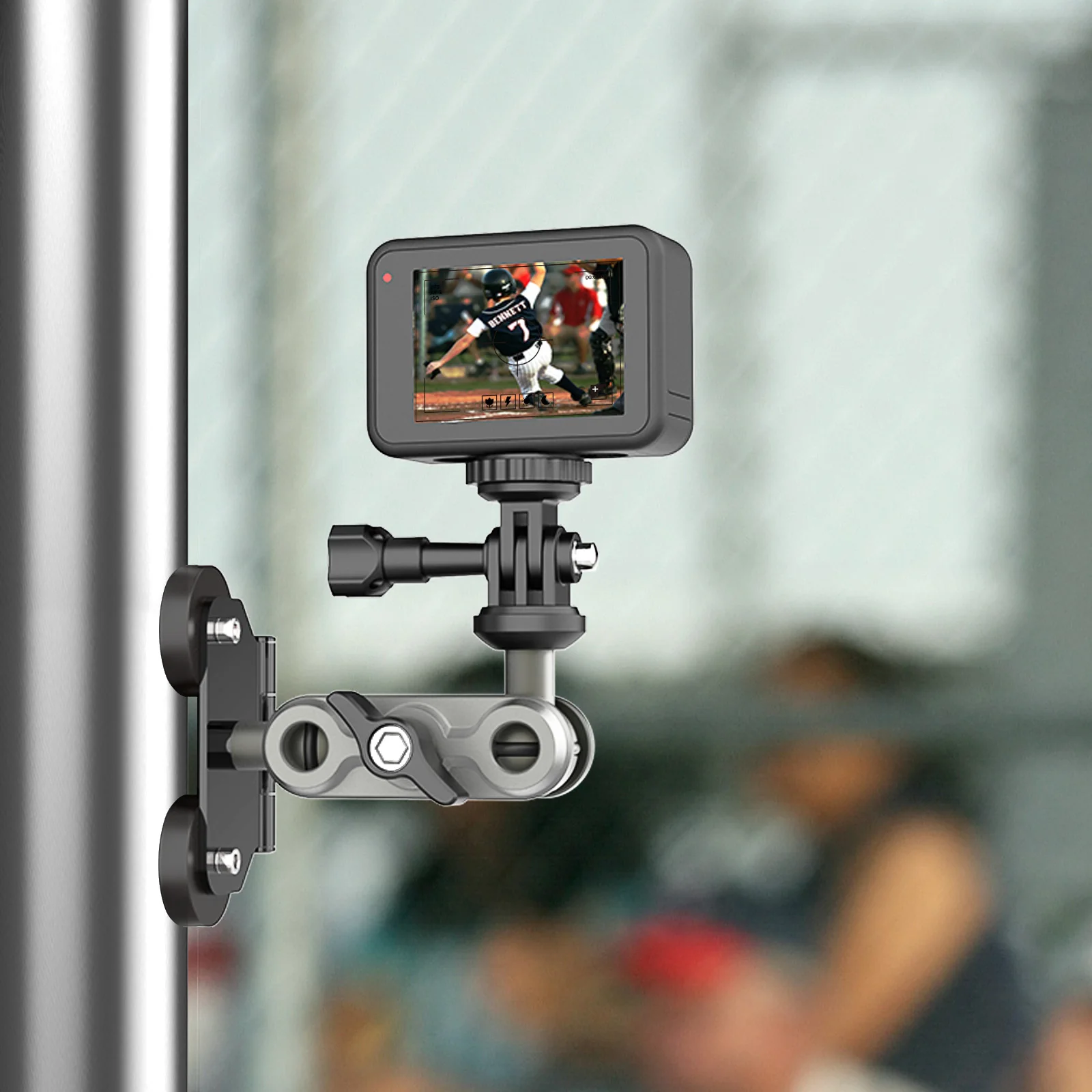 Magnetischer Kamera-Zaunhalterung aus Aluminium, mit Telefonhalter, zwei 1/4-Zoll-Montagepunkte, für die Aufnahme von Baseball-/Softball-/Tennisspielen – Detail 12