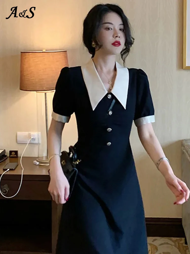 Dress Women Vintage Solid Daily Empire Elegant Black Oversized