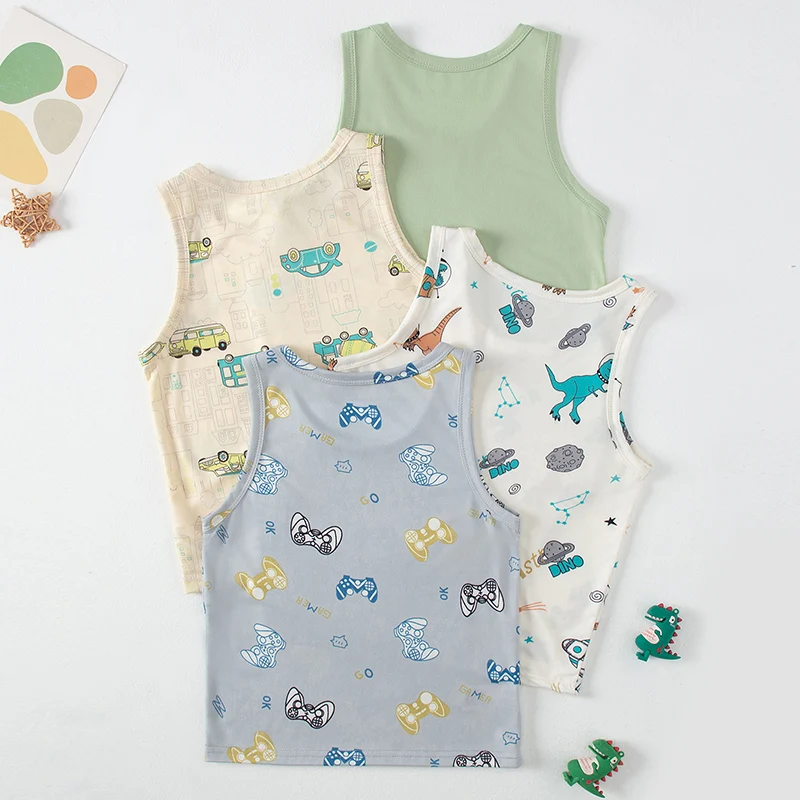4 Pcs Children's Four Seasons Cute Printed Vest Boy Casual Joker T-shirt Girl Fashion Bottoming T-shirt Multicolor Combination 5