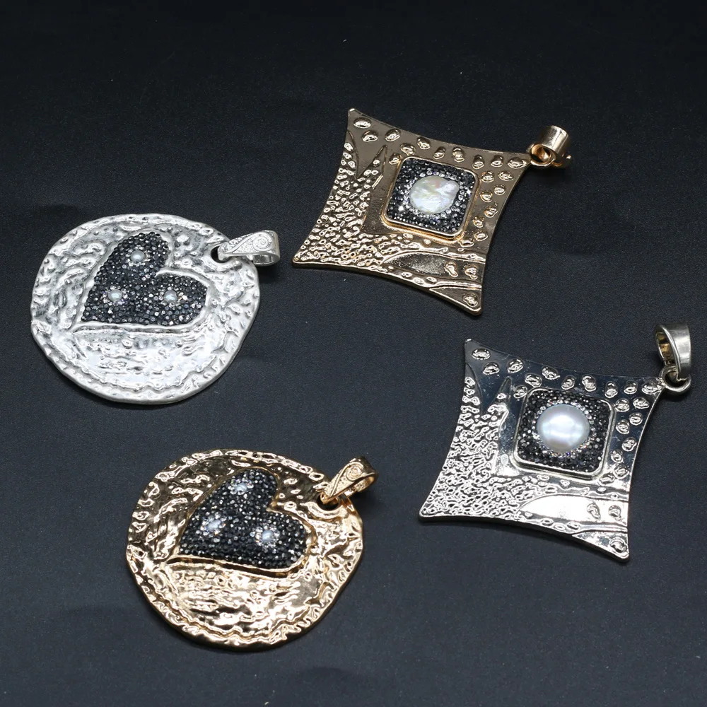

Natural Shell Zinc Alloy Irregular Heart Square Gold Silver Pendant For Jewelry MakingDIY Necklace Earring Accessorie Charm Gift