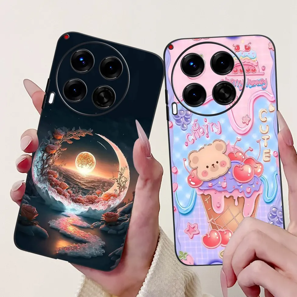 Luxurious Black Soft TPU Phone Case - Fashionable and Fun Painted Design