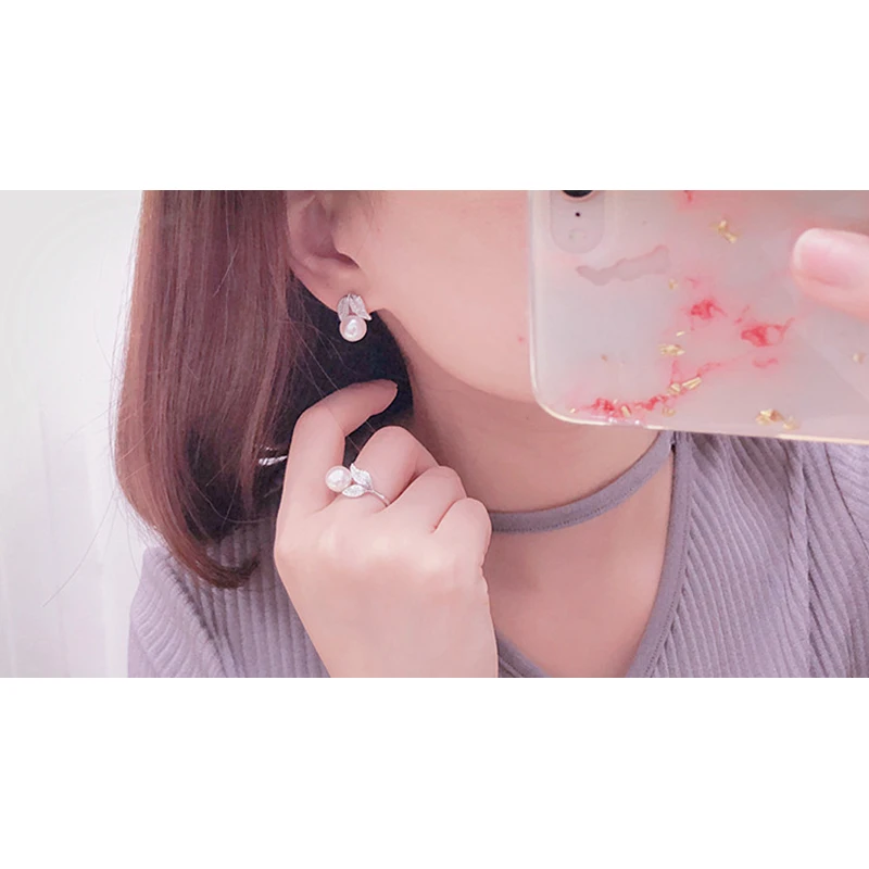 Real Pearl  ring Necklace Earrings For Women,Natural Freshwater White Pearl Jewelry Set 925 Sterling Silver Jewelry Sets Gift - 2