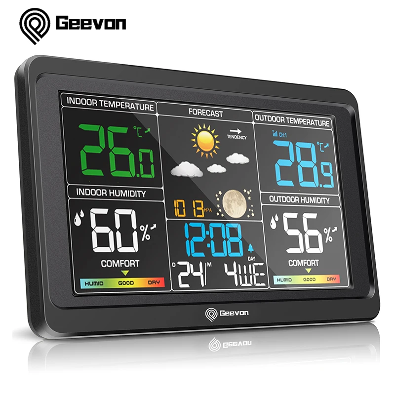 

Geevon Weather Station Wireless Indoor Outdoor Thermometer, Color Display Weather With Barometer, Calendar, Adjustable Backlight
