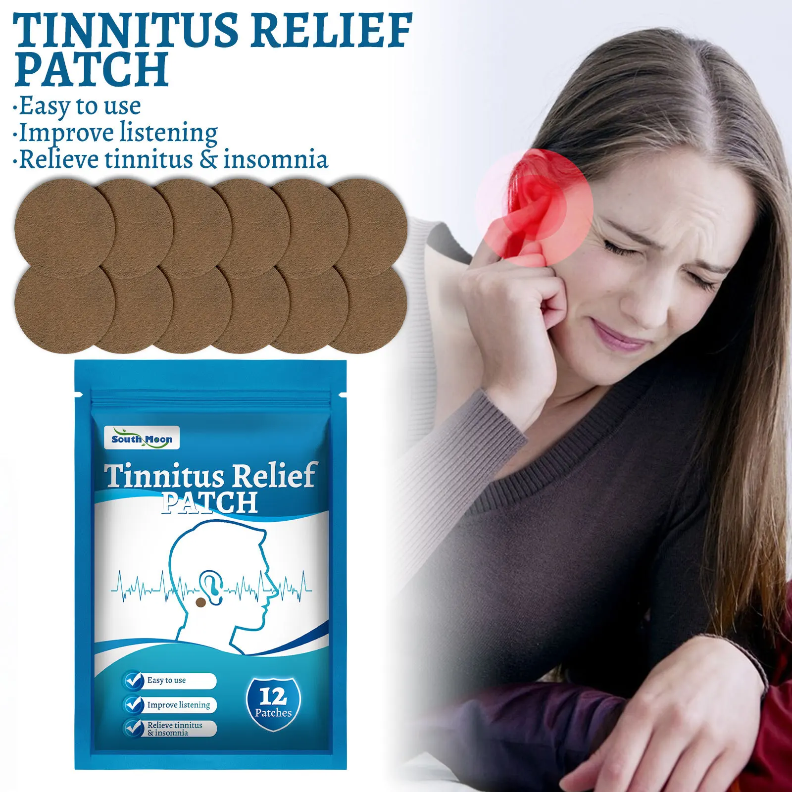 12pcs/bag Tinnitus Treatment Patch Ear Pain Relief Hearing Loss