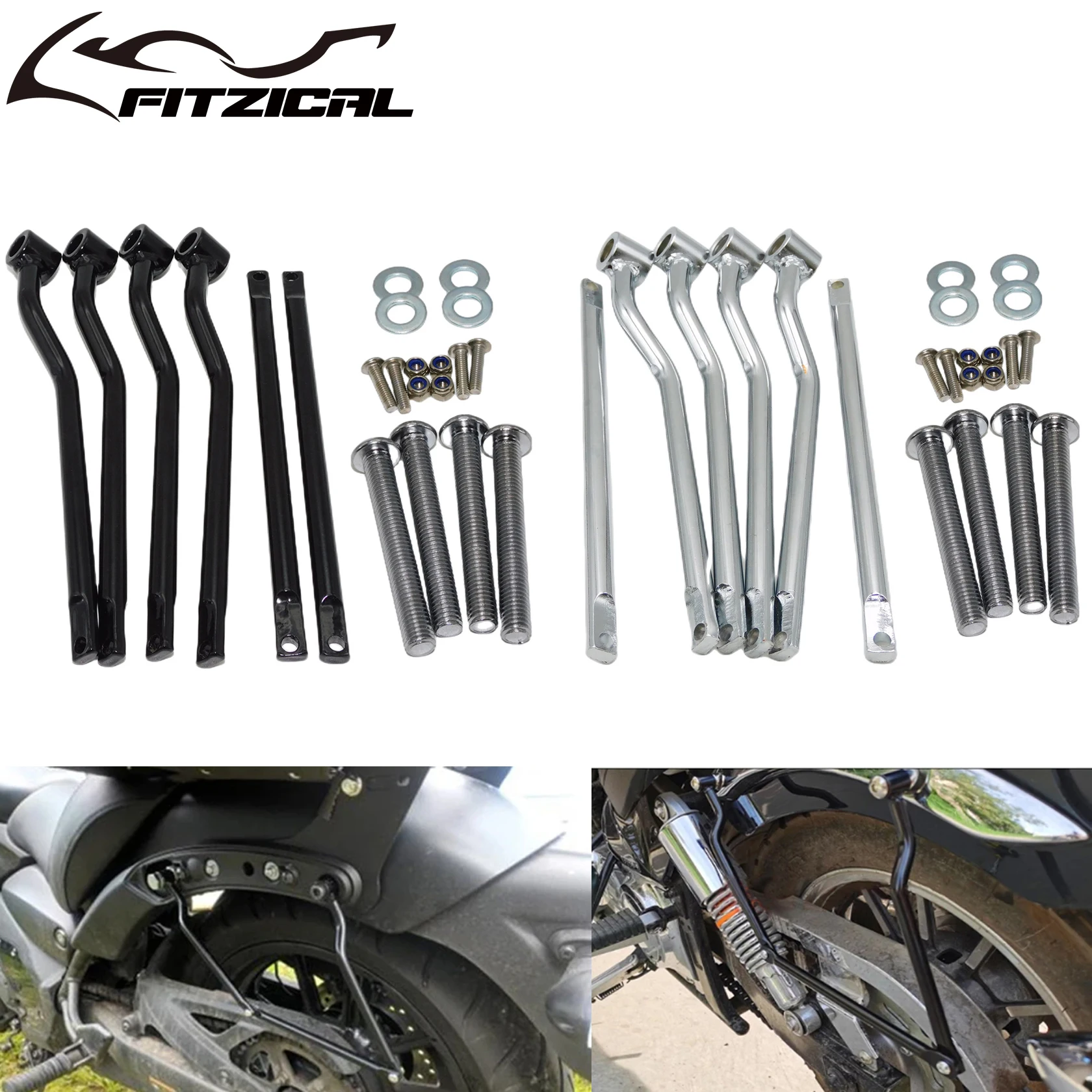 Motorcycle Black/Chrome Universal Saddle Bag Support Bars