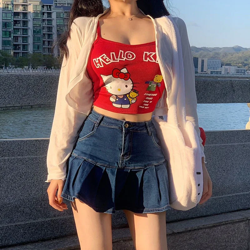 

Sanrio Hello Kitty Y2k Sling Tops 2023 Kawaii Hot Girl Sling T Shirt Tshirt Vest Camisole Sexy Shirt For Femme Girl Clothes