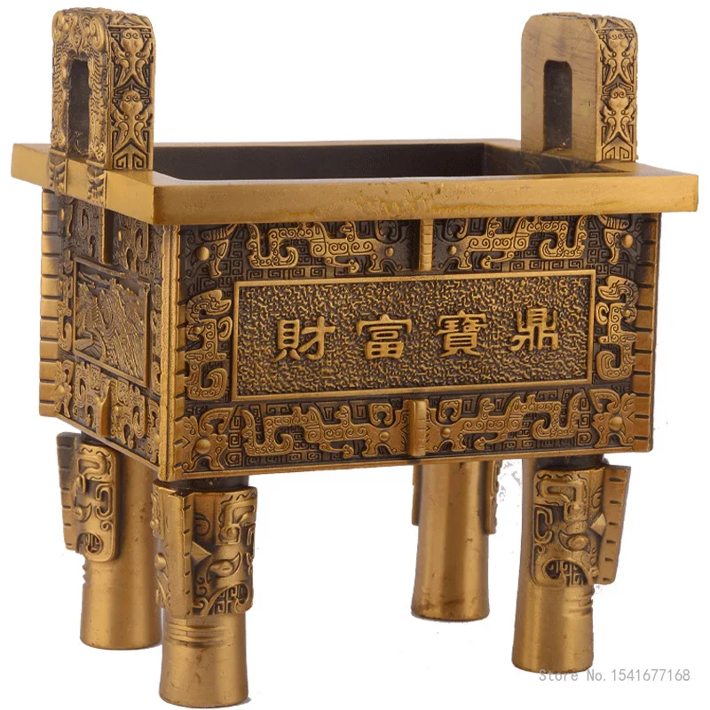 Metal Copper Tripod Decor Ornaments, Wealth Dingsheng Qianqiu Home Living Room Office Cabinets Art Decoration, Brass Crafts, 1Pc