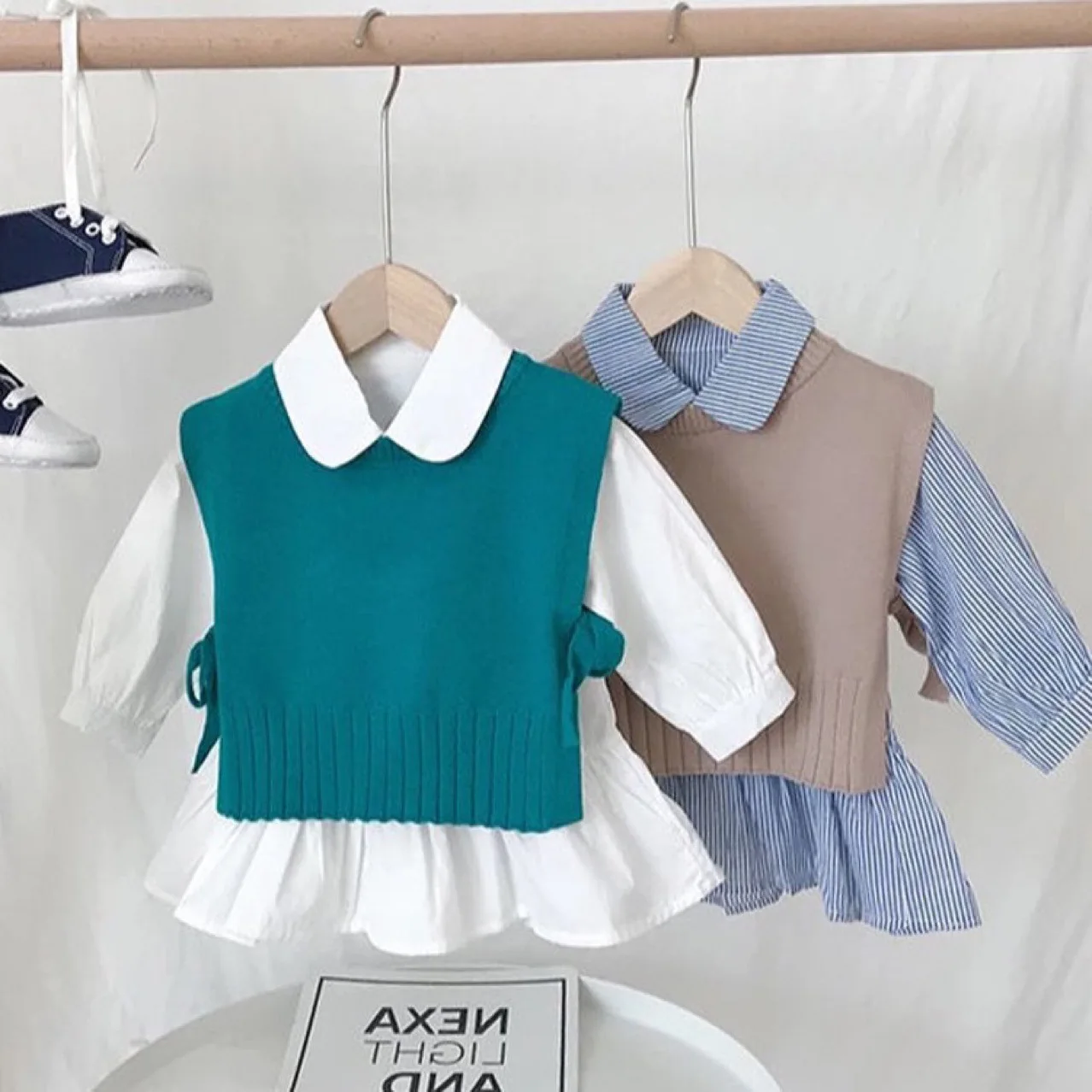 Girls Clothing Set Spring Autumn Baby Knitting Sweater Vest Shirts Korean Blouse