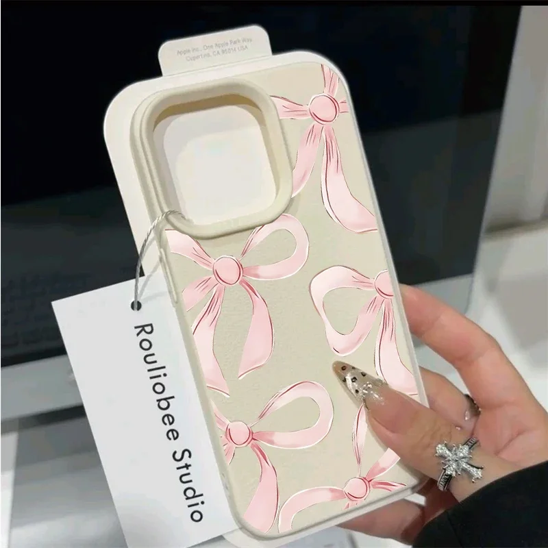 Elegant Ribbon Bow Love Heart Leather Phone Case