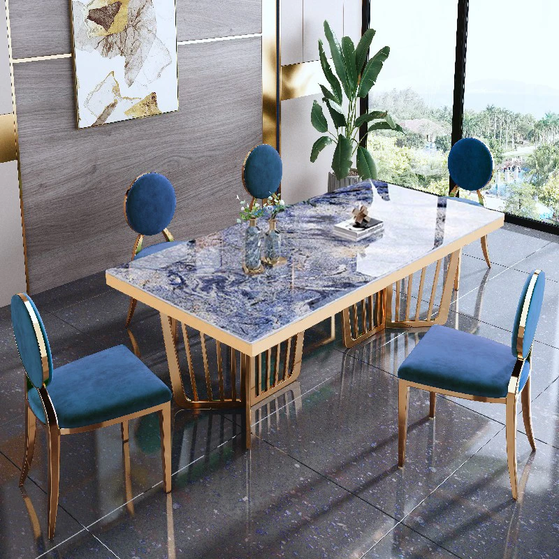 

Rock plate dining table chair combination rectangular simple post-modern French luxury living room designer household