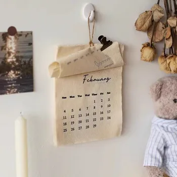 Calendario da Parete Retrò 12 Mesi 2026, Calendario Mensile Riutilizzabile in Tessuto, Decorazione Fai-da-Te, Calendario in Cotone per Casa e Ufficio