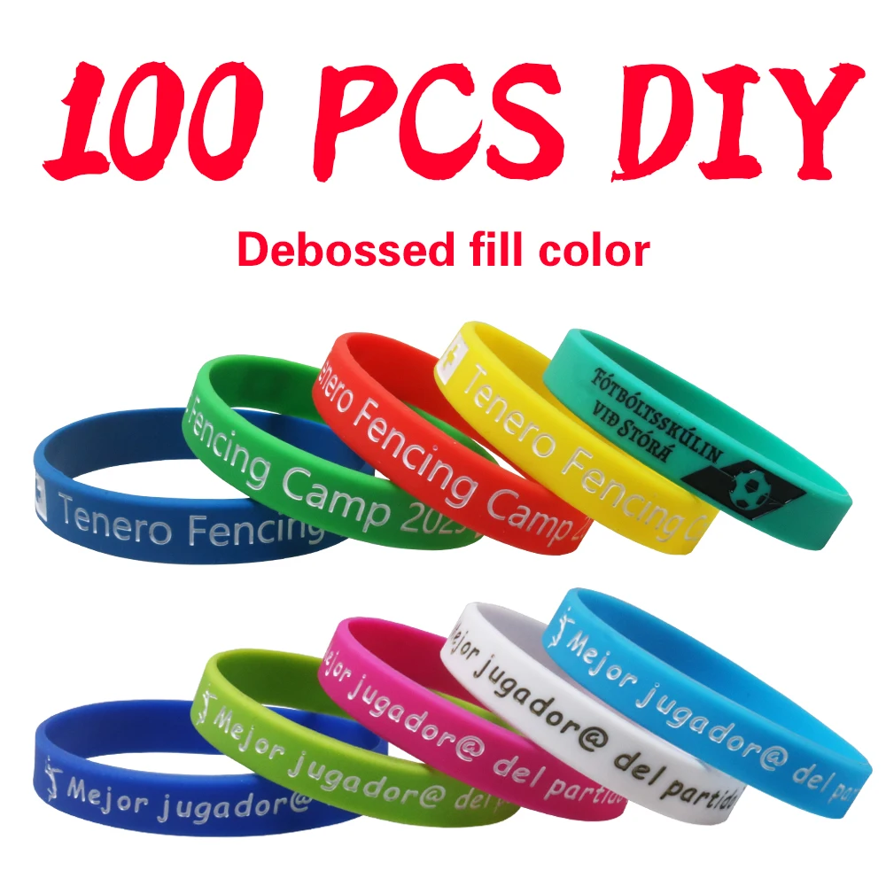 DIY Custom Silicone Bracelet Personalized Team Logo Name Engraved fill color Elastic Waterproof Not Fading 100PSC/50PCS silicone bracelet