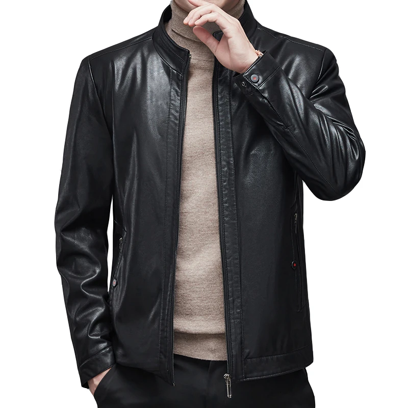 Brand men's autumn winter leather jacket/plush thickened middle-aged leather coat warm and windproof man artificial leather Tops leather jacket with hoodie