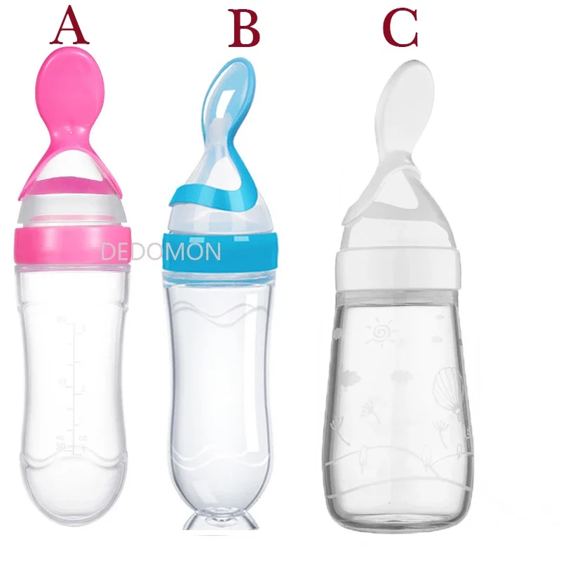 New Baby Silicone Squeezing Feeding Bottle Spoon Bottle Feeder Newborn Baby Training Drink Spoon Safe Tableware Training Feeder