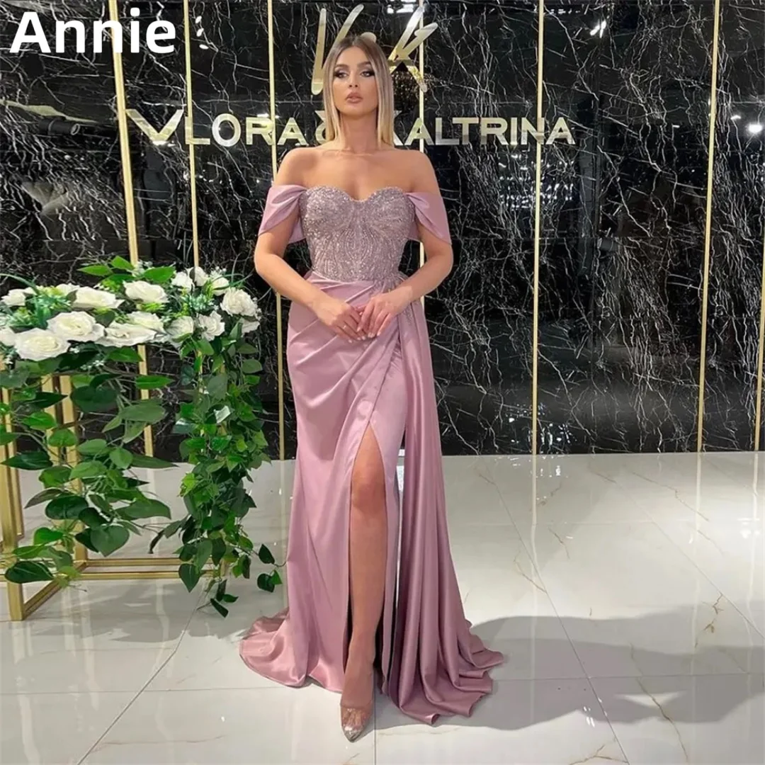 

Annie Prom Dresses Sexy Off-the-shoulder Slit Evening Dress 2024فساتين السهرة Silk Satin Wedding Formal Occasions Party Dresses