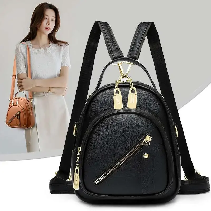 

2023 New Trend Travel knapsack Korean Simple Luxury Fashion Soft PU Small Backpack Casual Shoulder Bag College Student Schoolbag