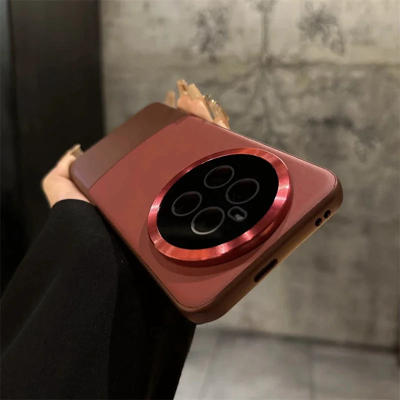 Luxury Plain Leather Stitching Contrast Glass Lens Film Back Cover