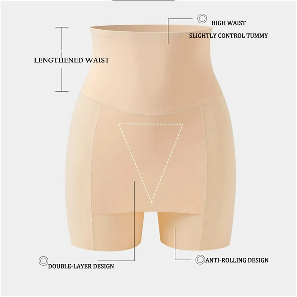 High Waist Shorts Women High Waisted Ice Silk Shorts Seamless Molded Abdominal Control Double Layered Under The Skirt Safety Boxing
