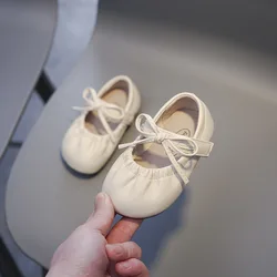 Spring Autumn Baby Girls Leather Shoes Comfortable Infant Casual Shoes Kids Soft-soled Anti-slip Bowtie Princess Shoes 0-3 Years
