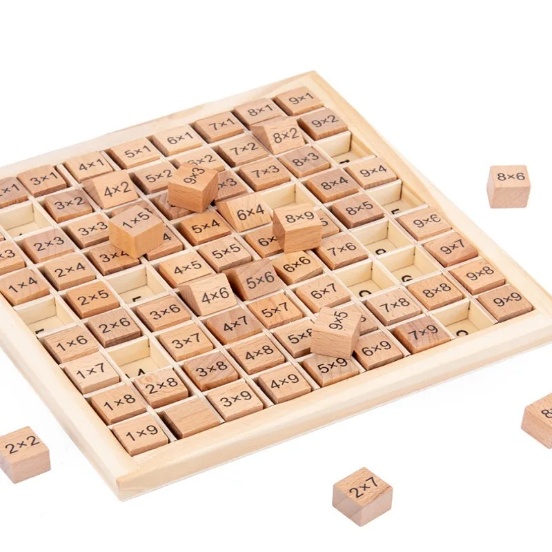 Wooden Multiplication Board Game, 81 Cubes Blocks Montessori 9*9 Times Table Tray with Answers Preschool Learning Toys Gift 4
