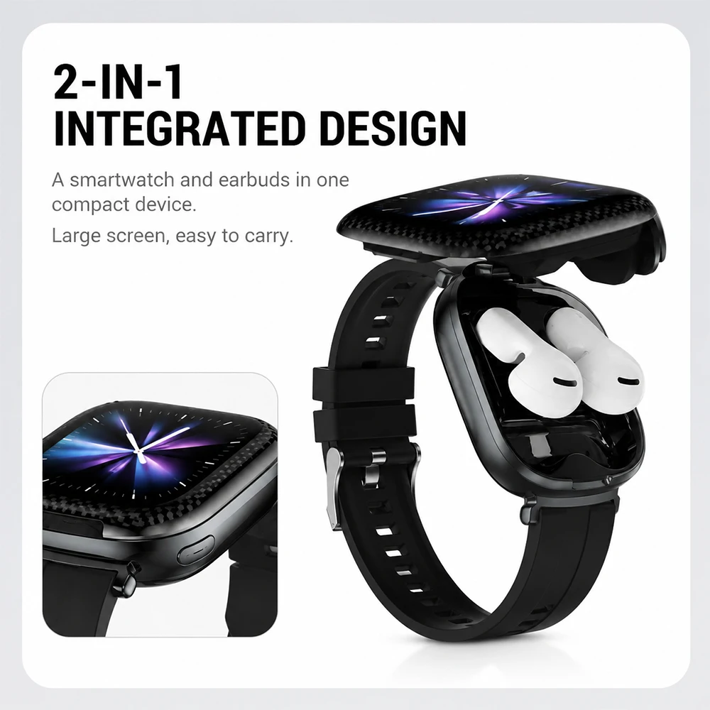 New Smartwatch with Built In Earbuds 1.88 Inch TFT Curved Display Bluetooth 6.0 All in One Wearable for Music and Everyday Use