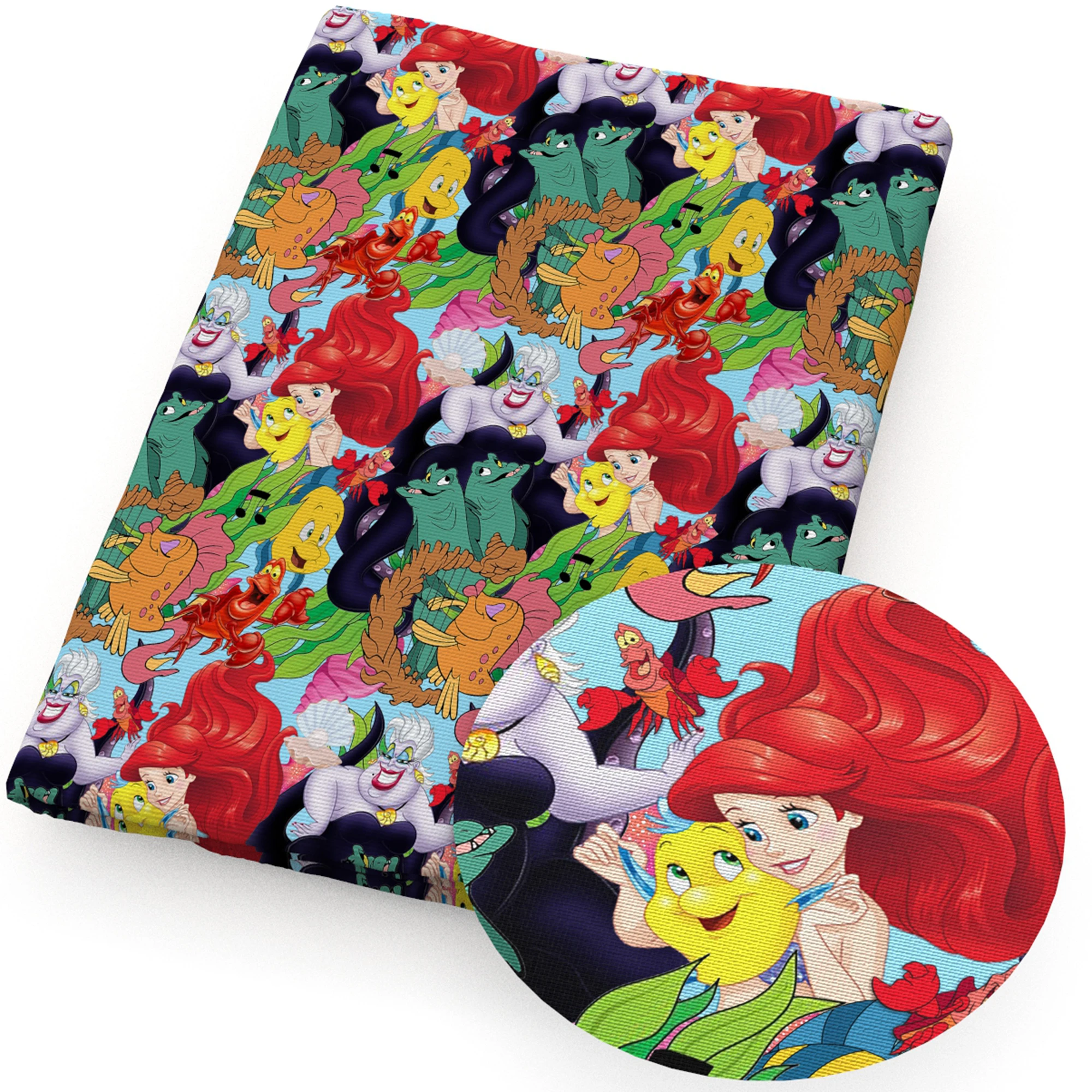 Disney Princess Mermaid Ariel 20*33cm Faux Leather Sheets Synthetic Fabric for Earring Bags Bow Jewelry Wallet DIY Craft