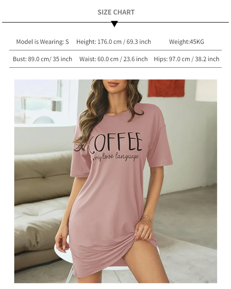 Nachthemd für Frauen Nachthemd für Damen mit kurzen Ärmeln und Cartoon-Nachthemden für süße Freizeit-Nachtwäsche – Detail 2