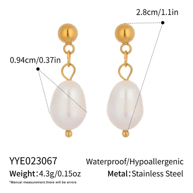 c.citybeauty – boucles d'oreilles élégantes en perles naturelles pour femmes, longue chaîne, en acier inoxydable plaqué or 18 carats, bijoux quotidiens