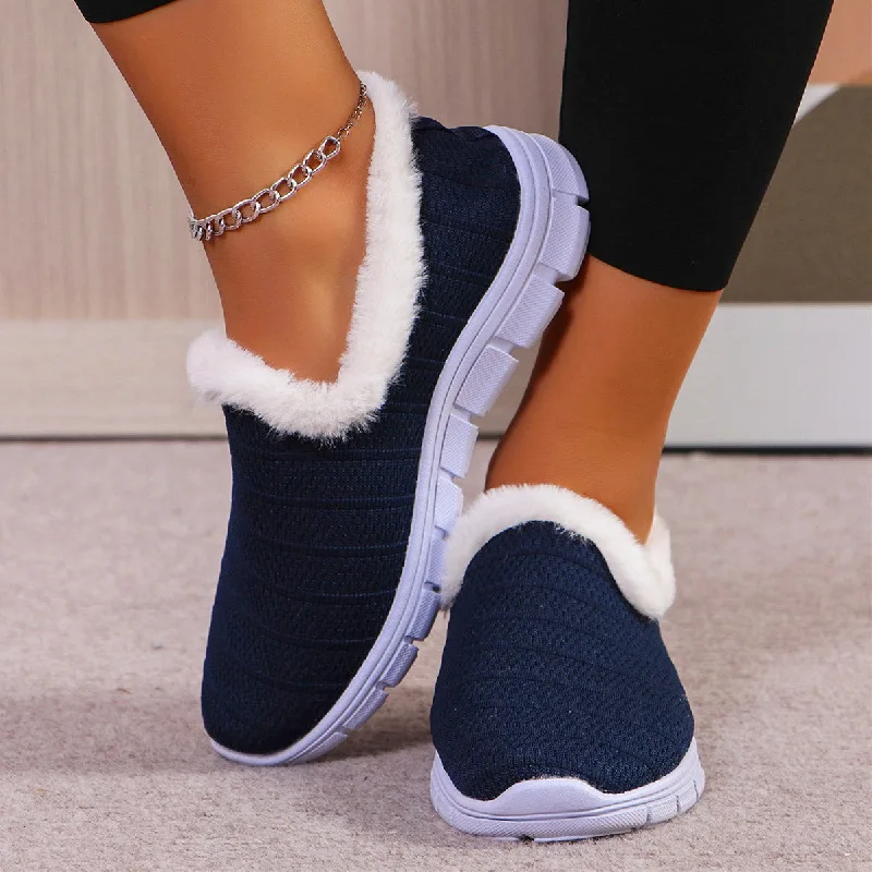 Trendy Women's Cotton Shoes for Autumn Winter 2025 New Round Headed Mesh Flat Bottom Versatile Comfortable Daily Cotton Shoes