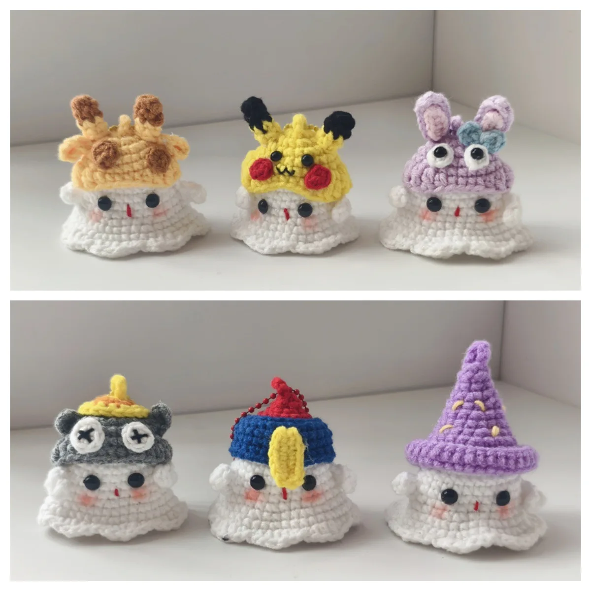 Halloween Cute Ghost Crochet Dolls Hand-woven DIY Amigurumi Finished Bag Pendant Decor Car Interior Ornaments Phone Pendant