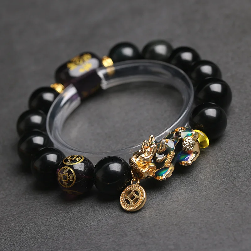 BOEYCJR Buddhism Pixiu Brave Troops Natural Stone Fasion Jewelry Couple Lucky Energy Bangles & Bracelets for Men or Women