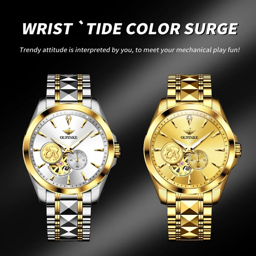 OUPINKE 3260 Real Diamond Mechanical Watch For Men Real Gold Hollow Dial Men's Watches Luxury Waterproof Automatic Wristwatch