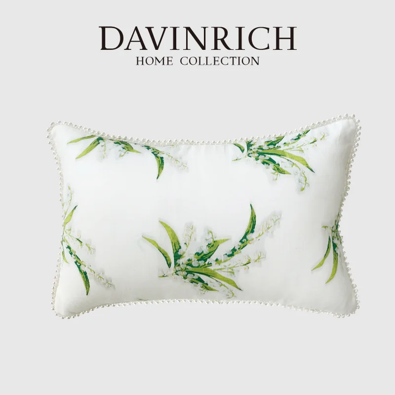 

DAVINRICH Victorian Vintage Spring Floral Lumbar Pillowcase Shams With Beaded Fringe Shabby Chic Cushion Rectangle Cover 30x50cm