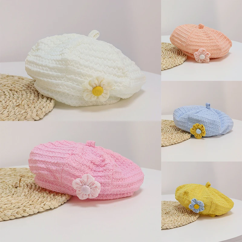 

Kids Girl Beret Sweet Candy Color Fold Flower Decor Beret Spring Toddler Child Outdoor Fashion Versatile Caps Artist Painter Hat