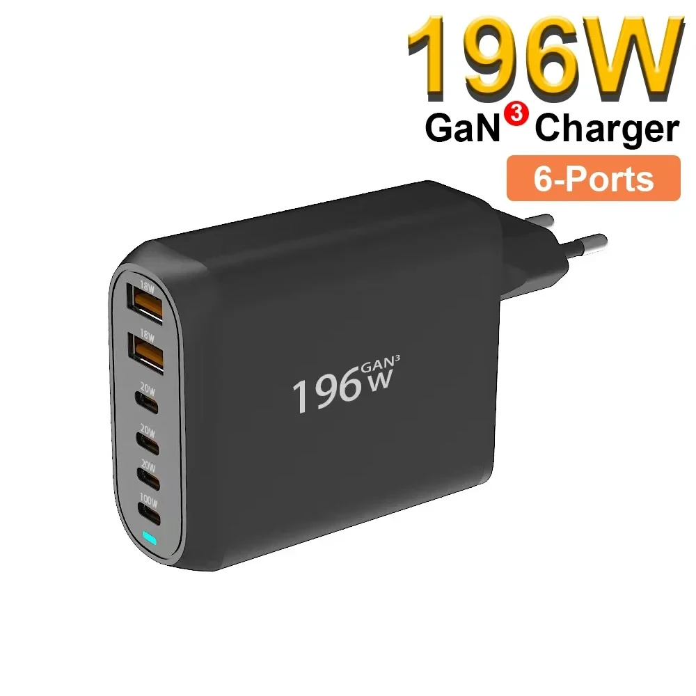 

Eonline 3D 196W USB C GaN Charger PD Fast Charging Power Adapter 6 Ports Travel Wall Charge Block