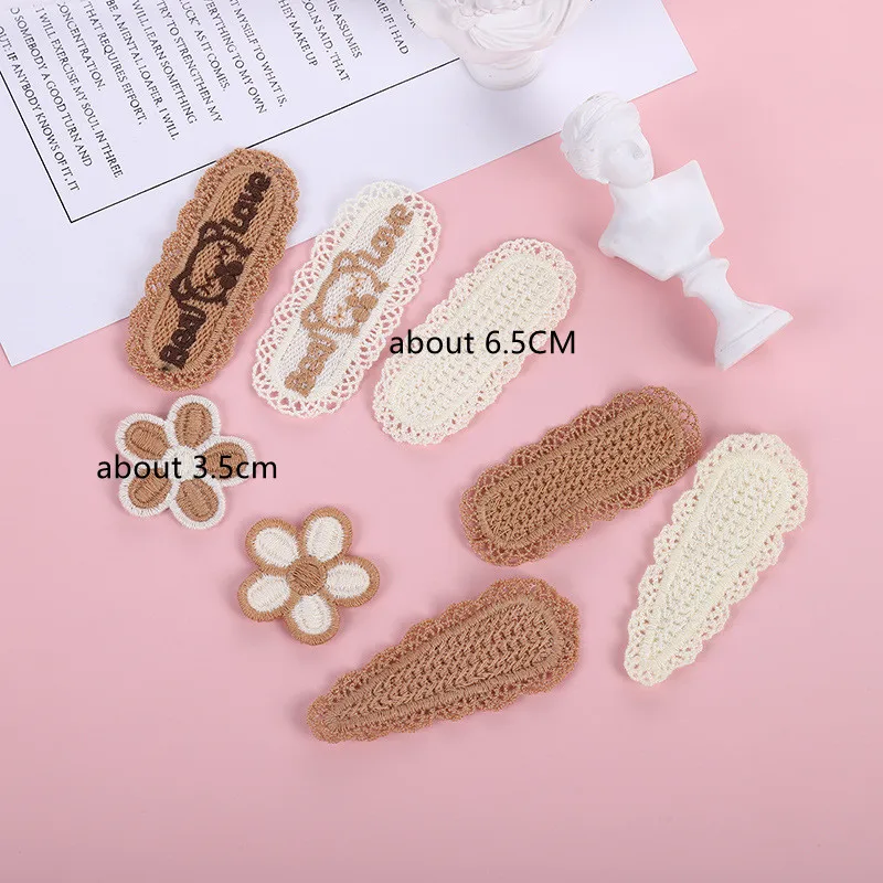 12PCS Autumn Knitting Embroidery Children's Hair Clip Headwear Clothing Accessories Round Clip Stickers