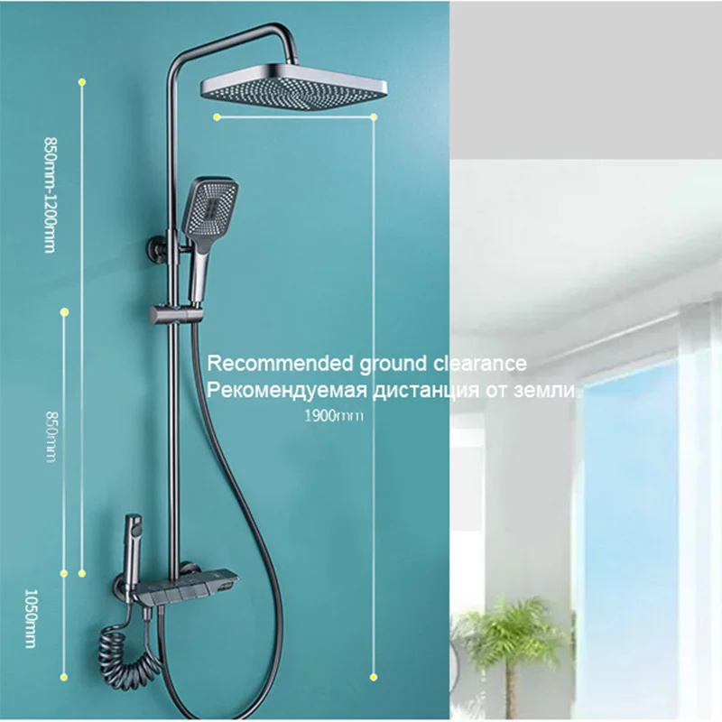 YCRAYS Grey Digital Display Thermostatic Shower Set Black Faucet Rainfall Bathtub Tap For Bathroom Accessories Hot Cold Mixer 6