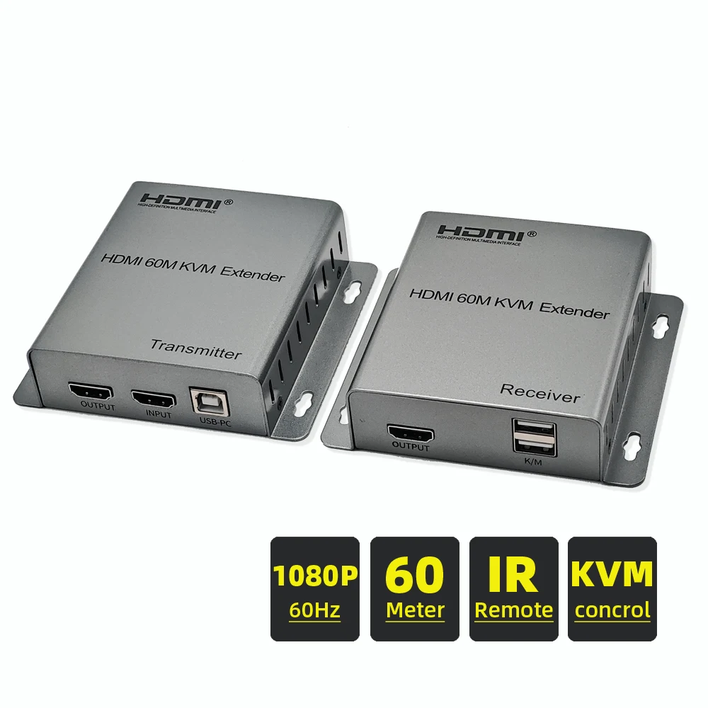 60M HDMI USB KVM Extender Via Cat5e/6 Rj45 Cable 1080P 60M HDMI to RJ45