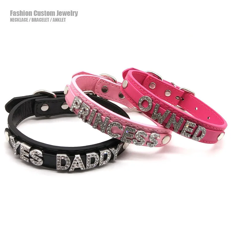 Sexy Rhinestone Letters Choker Collar Customized Necklace Jewelry Men Women DIY Custom Name Cosplay Costume Party Chocker exquisite crystal dog collar diamond puppy cat shiny rhinestone chocker necklace for kitten fancy chihuahua pet jewelry supplies