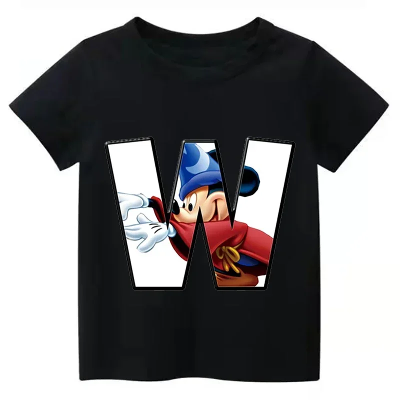 thumbnail image 1 of 2024 Nueva camiseta de verano con combinación de letras para niños de alta calidad Disney Mickey Mouse Font ABCDEF camiseta de manga corta para niños, 1 of 5