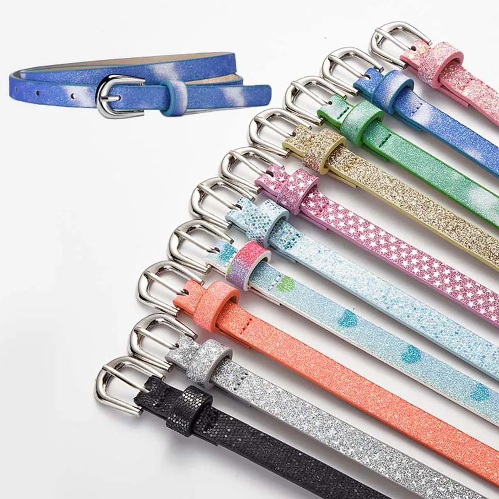 Colorful Sequin Children Belt Boys Girls Pu Leather Adjustable Belts Love Heart Eyelet Waist Belt Square Buckle Belts Waistband