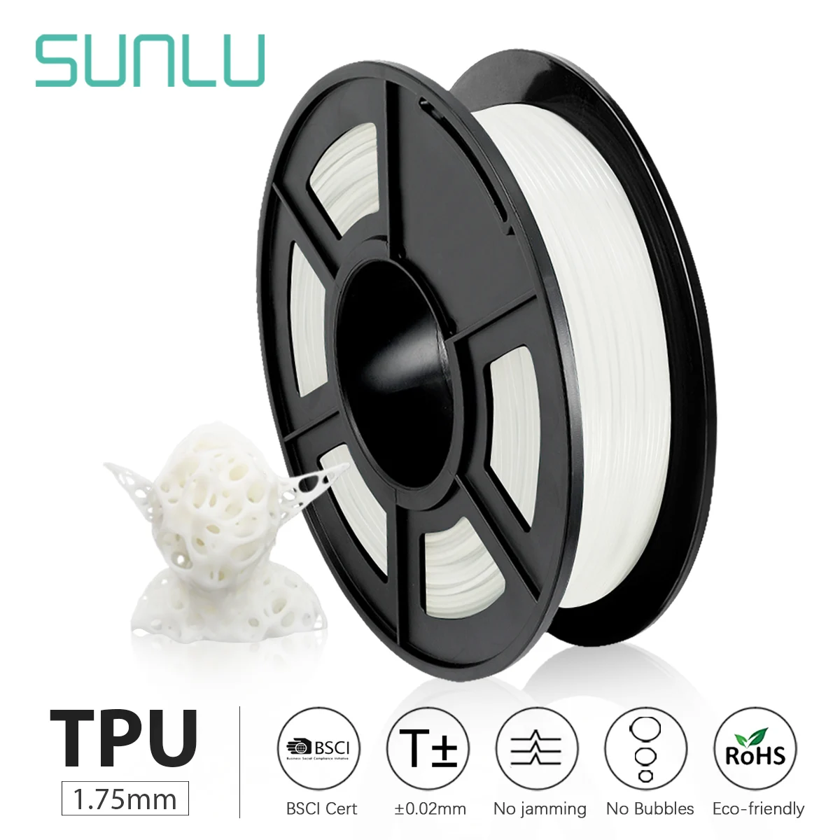 SUNLU TPU Flexible Filament 1.75MM High Resilience Flexible TPU 3d Printer Filament 0.5kg Fast Shipping